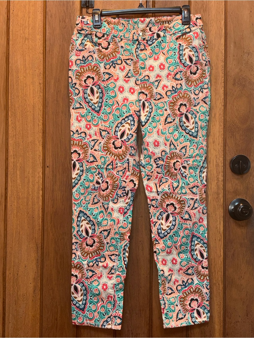 Chico’s Patterned Stretch Cotton Pants - Teal Multi